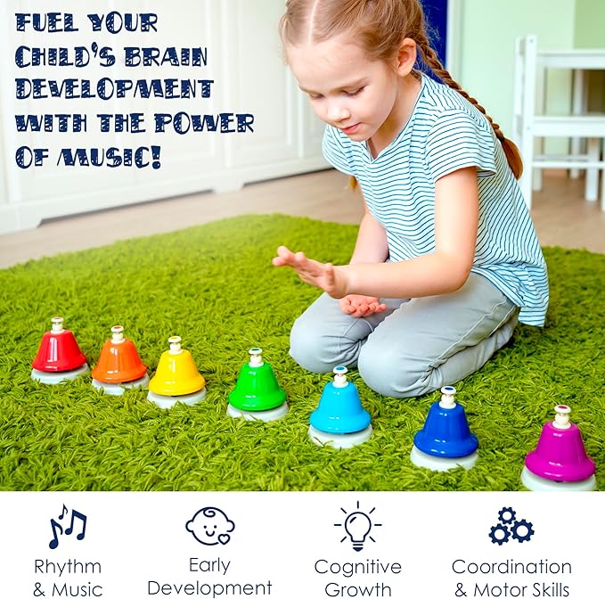 MINIARTIS Desk Bells for Kids | Educational Music Toys for Toddlers 8 Notes Colorful Hand Bells Set | Kids Musical Instrument with 15 Songbook | Great Birthday Gift for Children