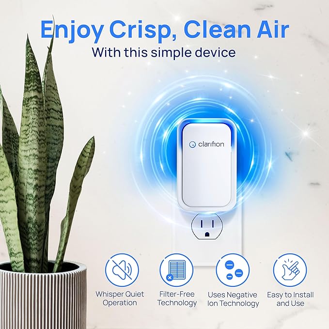 Clarifion - Air Ionizers for Home (6 Pack), Negative Ion Filtration System, Quiet Air Freshener for Bedroom, Office, Kitchen, Portable Air Filter Odor, Smoke Dust, Pets, Eliminator, Mini Air Cleaner