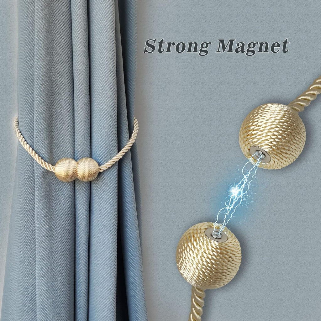 Hion Magnetic Curtain Tiebacks Beige 4 Pack, Curtain Tiebacks Buckles Holdbacks Holders Hooks Clip for Home Bedroom Office Decorative Thick or Thin Curtain
