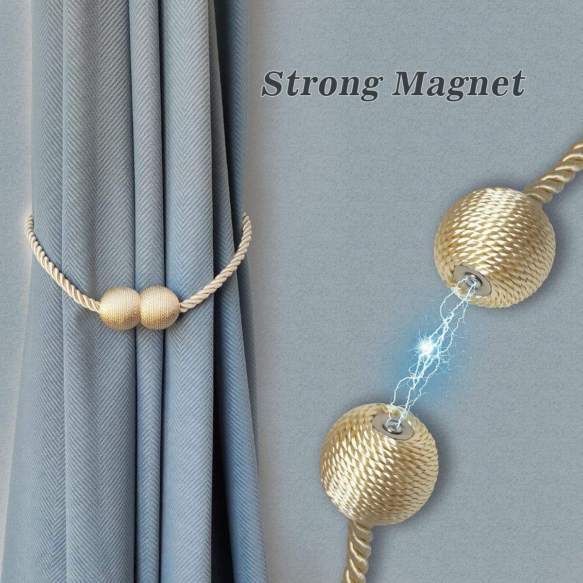 Hion Magnetic Curtain Tiebacks Beige 4 Pack, Curtain Tiebacks Buckles Holdbacks Holders Hooks Clip for Home Bedroom Office Decorative Thick or Thin Curtain
