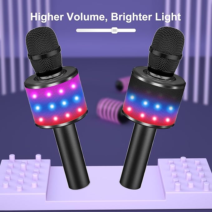 BONAOK Karaoke Microphone for Kids & Adults - Bluetooth Microphones Singing Mic with Disco Lights, Echo Effect, Built-in Speaker Portable Karaoke Player for Party Travel Gifts Q78(Black)