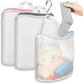 3Pcs Hanging Laundry Bags for Socks with S Hooks, 12 X 10 inch 3 Color Mesh Laundry Bags for Washing Machine