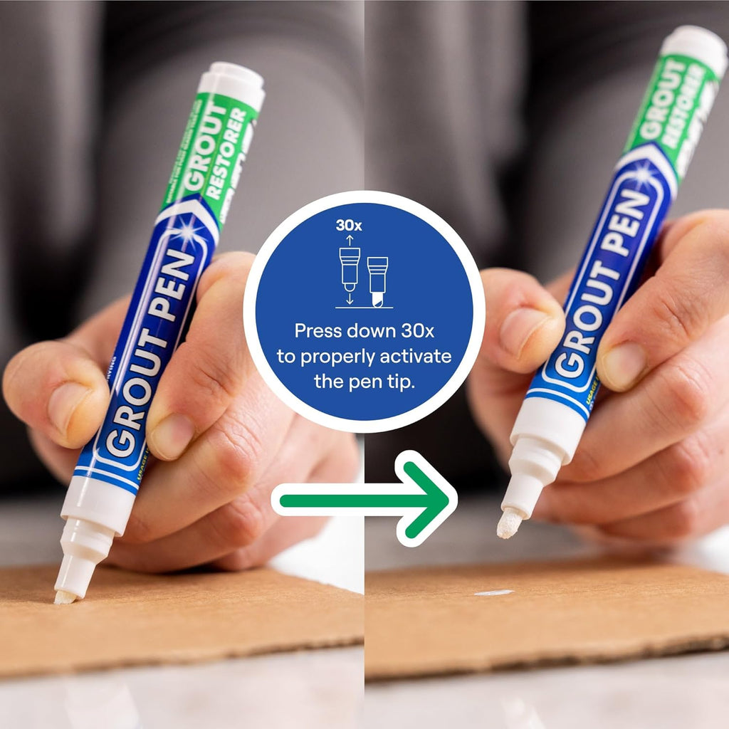 Grout Pen White Tile Paint Marker: Waterproof Grout Paint, Tile Grout Colorant and Sealer Pen - White, Wide 15mm Tip (20mL)