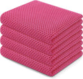 Homaxy 100% Cotton Waffle Weave Kitchen Dish Towels, Ultra Soft Absorbent Quick Drying Cleaning Towel, 13 x 28 Inches, 4-Pack, Hot Pink