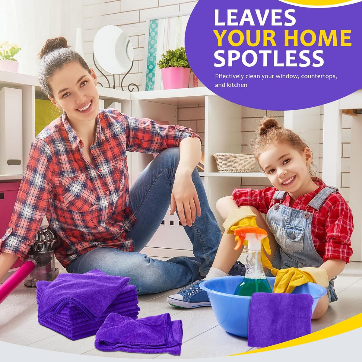 Nuenen Microfiber Cleaning Cloths for Cars 16 x 16 Inch Ultra Absorbent Car Towels Drying Reusable Cleaning Supplies House Kitchen Window Microfiber Towel(Purple,120 Pcs)