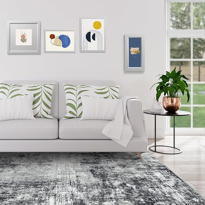 10x14 Area Rugs Large Living Room Rug Washable: Modern Abstract Rug Indoor Modern Carpet Non Slip for Dining Room Bedroom Nursery Home Office Black Grey