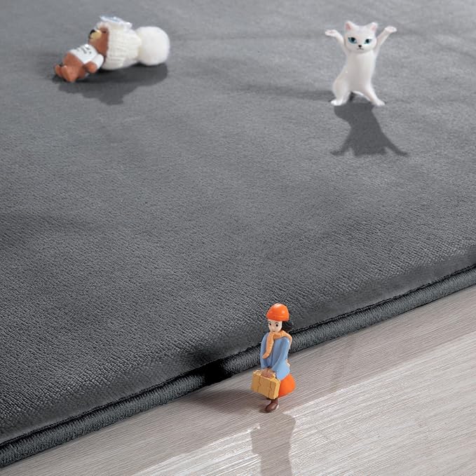 BALAPET Thick Memory Foam 47x47 Play Mat for Playpen, Super Soft Velvet Portable Baby Playpen Mat for Kids Toddler Crawling and Play, Non-Slip Bottom Playmat, Dark Grey
