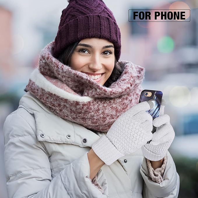Geyoga 2 Pairs Women's Winter Touch Screen Gloves Soft Warm Fleece Lined Knit Elastic Cuff Winter Texting Gloves