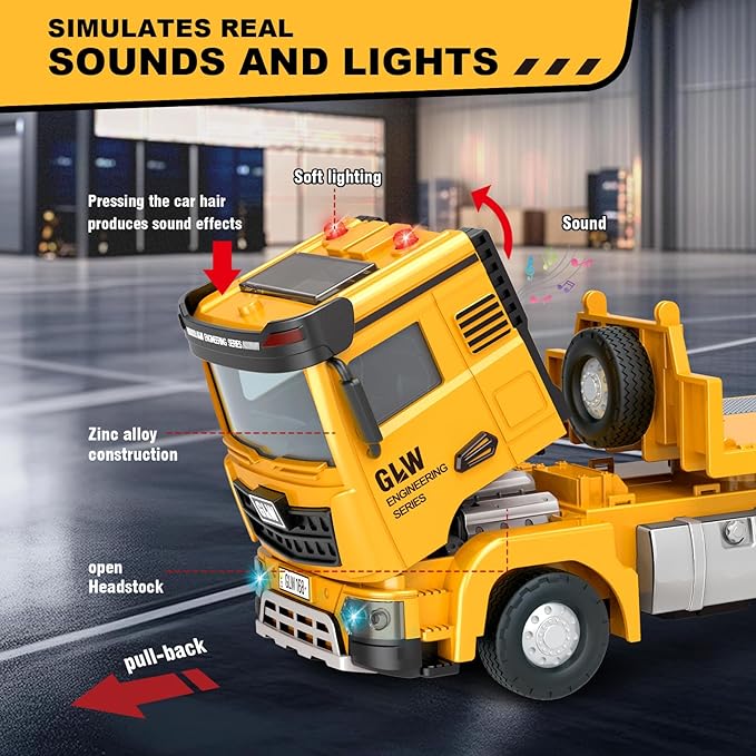 Toddler Boys Toys for 3-5 Years Old, Construction Toy Set w/Semi Truck, Excavator, Bulldozer, Alloy Engineering Construction Vehicles Truck Toys for Boys Age 4-7