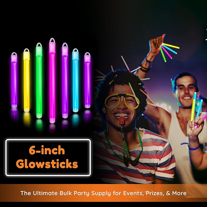 Glow Fever Glow in The Dark Sticks - 100 ct 6" Glow Sticks Bulk Party Pack with End Caps & Lanyards - Glow Party Favors for Concert, Festival, & Wedding Neon Light Sticks by Party Dragon, Purple