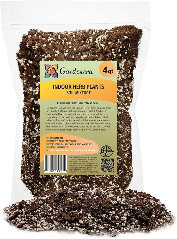 Gardenera Indoor Herb Soil Mixture - Specially Blended for Growing Kitchen Plants, 4 Quart Bag