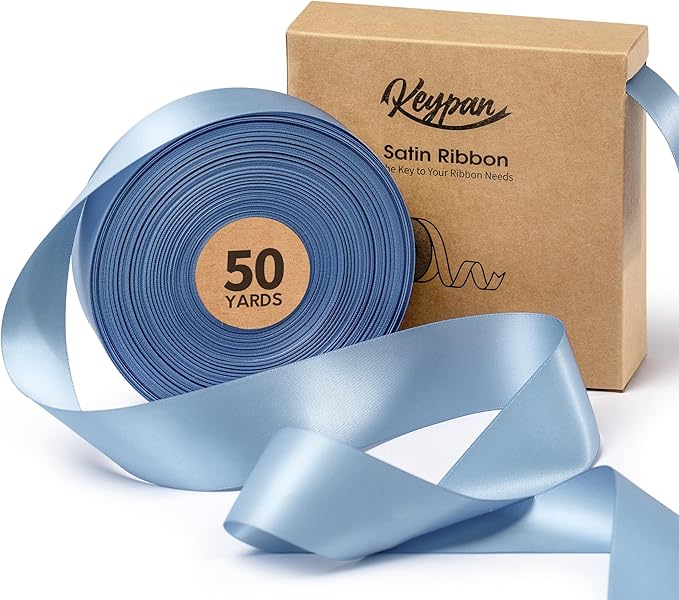 Blue Satin Ribbon 1-1/2 Inch x 50 Yards Double-Faced Ribbons for Gift Wrapping Flower Bouquet Wedding Paper Bows Invitations Crafts
