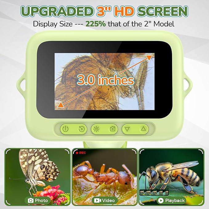 3.0" Screen Digital Microscope for Kids: 1000X Rechargeable Mini Pocket Portable Miniscope Magnifying Glass 4K Coin Jewelry Loupe Edu Science STEM Toy Xmas Gift 4-12 Boys Girls