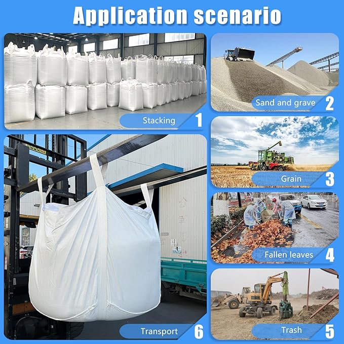 FIBC Bulk Bag - 4400 lbs Capacity, 35x35x43 inches, Polypropylene (PP), Open Top, White, Rectangular, Reusable, 1-Pack