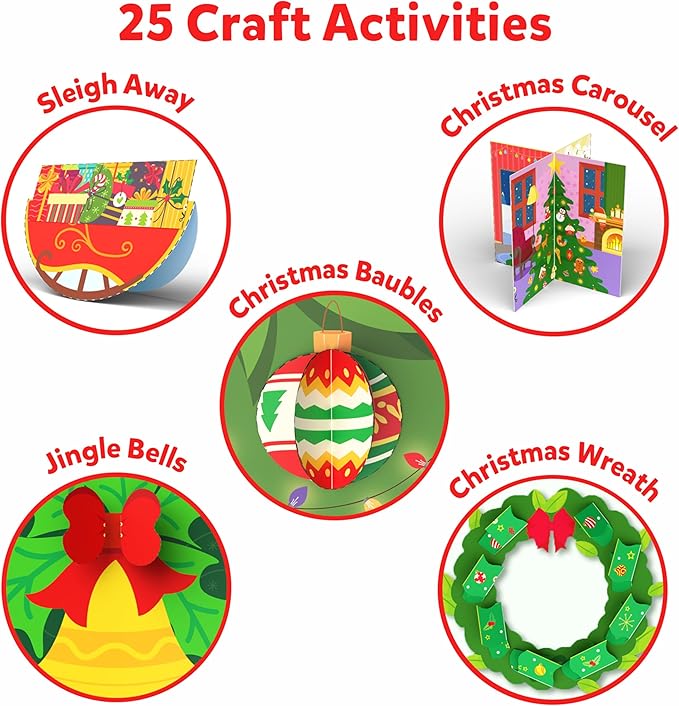 Skillmatics Scissor Skills Activity Book - Snip Snip Christmas, 25 Fun Cutting & Creative Activities for Preschoolers, 2 Child-Safe Scissors, Felt Craft Kit, Gifts for Kids Ages 3, 4, 5, 6, 7