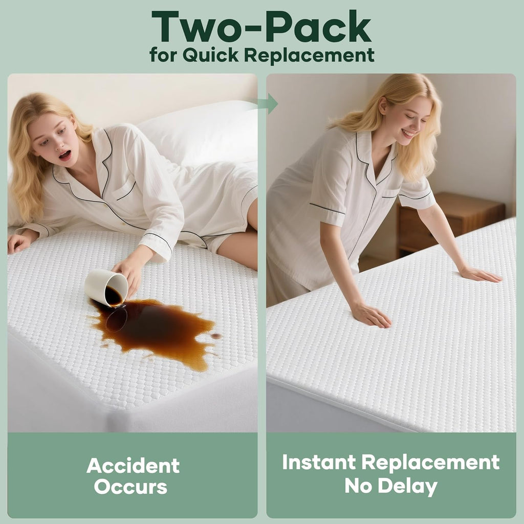 OhGeni 100% Waterproof Mattress Protector, Fitted Sheet,Full -2 Pack with Stretchable Pockets, Deep Sleep Noiseless Soft. Breathable Cooling Hypoallergenic Material, Mattress Cover for Bed
