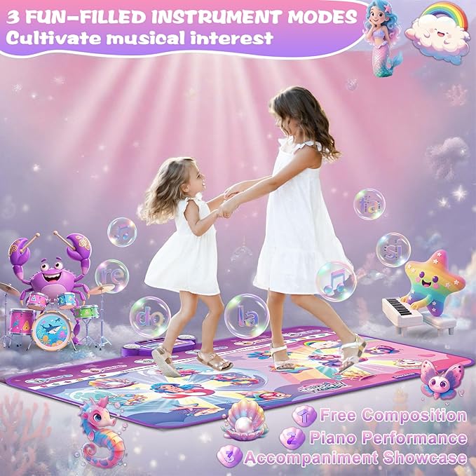 Extra Large Dance Mat for Kids, Rechargeable Electronic Dance Mats Toy with Light-up 12 for Girls, Pink Dance Pad Challenge Games Christmas Birthday Gifts Ideas for Kid Ages 3-12