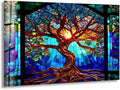 My Photostation.com 48Wx32H'' Stained Blue Life of Tree Glass Wall ArtTempered Glass Printing Wall Decor Large Wall Art Wall Hangings