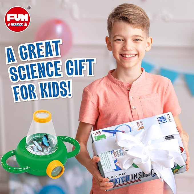 Science Kid Bug Catcher Kit, FunKidz Outdoor Activities Gift Butterfly Bug Habitat with Magnified Viewer Bug Catching Kit for Boys 3-12 Includes Net Catcher, Tweezers, Record Lists