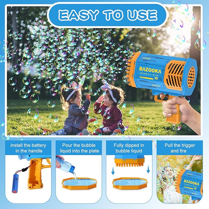 Bubble Machine Gun Kids Toys, Bubble Gun with Colorful Lights and Thousands Bubbles, Outdoor Toy Birthday Party Halloween Favors for Boys Girls Age 3 4 5 6 7 8 9 10 11 12 Years Old