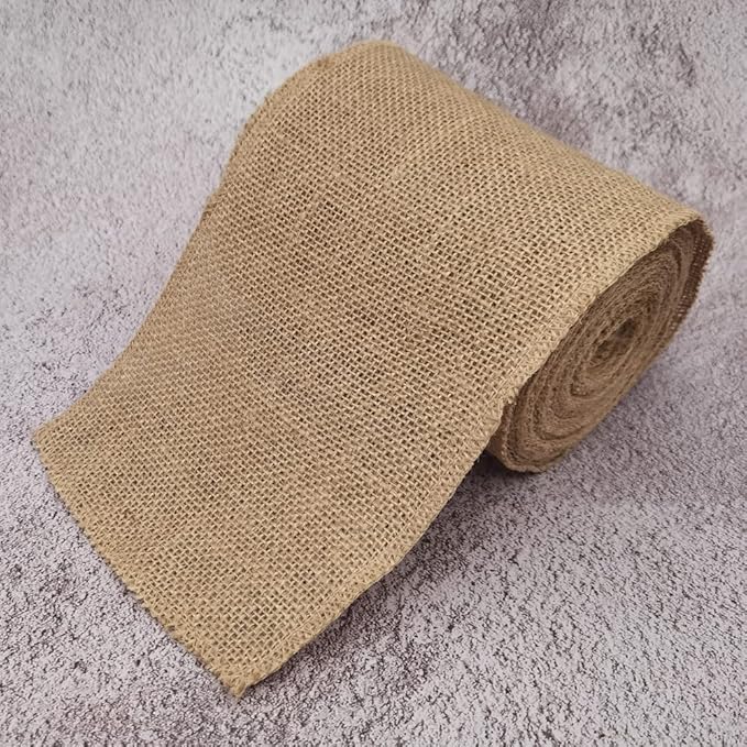 INSPIRELLE 6" Natural Burlap Fabric Roll 10 Yards Jute Ribbon for Gift Wrapping Craft Projects Wedding Decoration Home Decoration 15CM