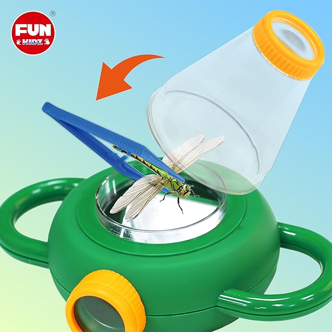 Science Kid Bug Catcher Kit, FunKidz Outdoor Activities Gift Butterfly Bug Habitat with Magnified Viewer Bug Catching Kit for Boys 3-12 Includes Net Catcher, Tweezers, Record Lists