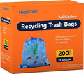 13 Gallon Recycling Trash Bags, Unscented 200 Count Drawstring Tall Kitchen Garbage Bags, Pre-Separated, Ultra Strong, Leakproof, Sturdy, Translucent Blue
