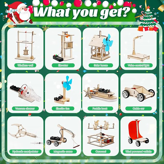 Christmas Advent Calendar 2024 Stem Kits Calendar for Kids Boys- 24 Days Christmas Countdown Educational Projects Crafts Advent Calendar Wooden Puzzles Xmas Surprise Gift for Kids Teens