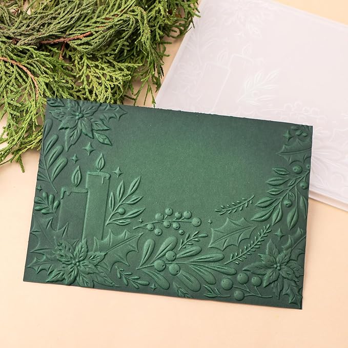 BAOFALI 3D Embossing Folder for Card Making, Flowers Lit Candles Clear Plastic Texture Fades Embossing Folder Template for Scrapbooking and Other Paper Craft Album Stamps DIY Decoration