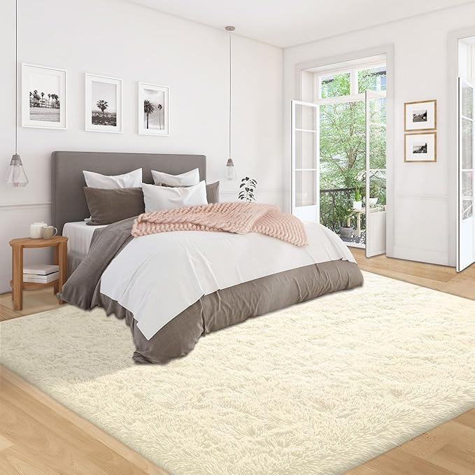 5x7 Area Rug for Living Room: Fluffy Shag Soft Washable Rugs Fuzzy Plush Indoor Carpet for Bedroom Nursery Playroom Dorm Kids Girls Boys Room (Cream White, 5'x7')