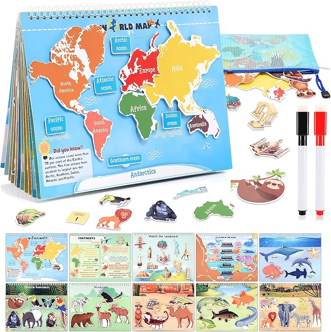 Toys for 3-8, Geography Busy Book Sensory Toys for Boys 3-6 Educational Toy for Kids Boy 4-9 Preschool Learning Activities Homeschool Birthday Gift for Girls and Boys Ages 5-7