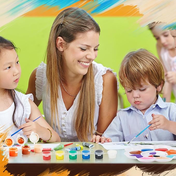 Fulmoon 72 Set Acrylic Paint Kits for Kids Adults Washable Mini Painting Kit Arts Crafts Party Favors Filled Strips Brushes Palettes Bulk for Classroom Home Kit Supplies (Vivid Color)