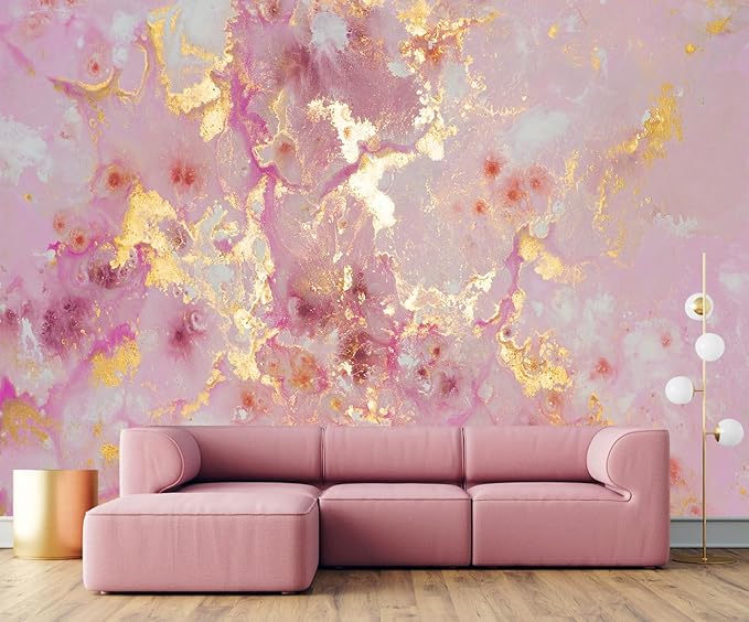 Pink Marble Wallpaper Abstract Gold Texture Murals for Boys and Girls Bedroom Living Room Large Fabric Wall Mural(Not Self-Adhesive)