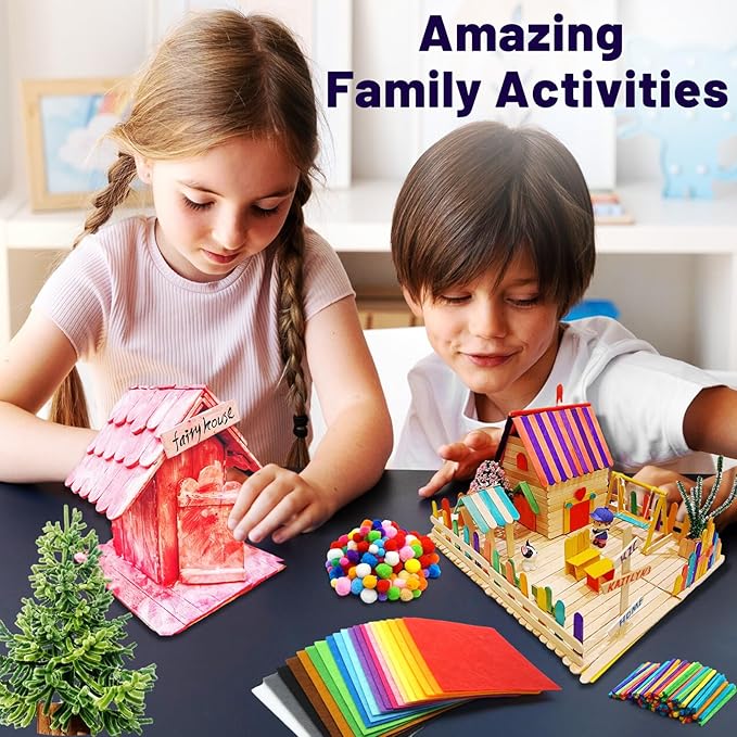 FUNZBO Arts and Crafts Supplies for Kid - Crafts for Girls Age 3, 4, 5, 6, 7, 8, 9 Years Old, Craft Kit with Pipe Cleaners, Pompoms & Craft Tools, Birthday Gifts for 4-8 Boys & Girls