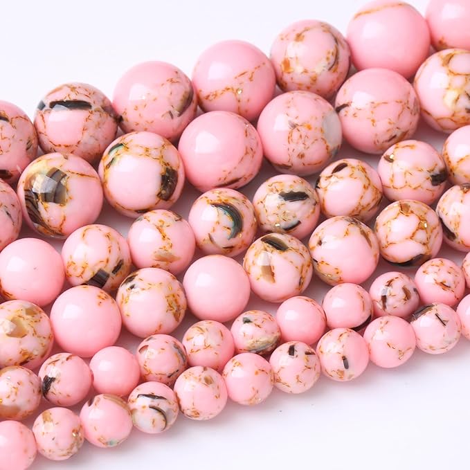 4MM Pink Shell Turquoise Beads with Mother-of-Pearl Round Loose Natural Gem Beads for Jewelry Making - 15