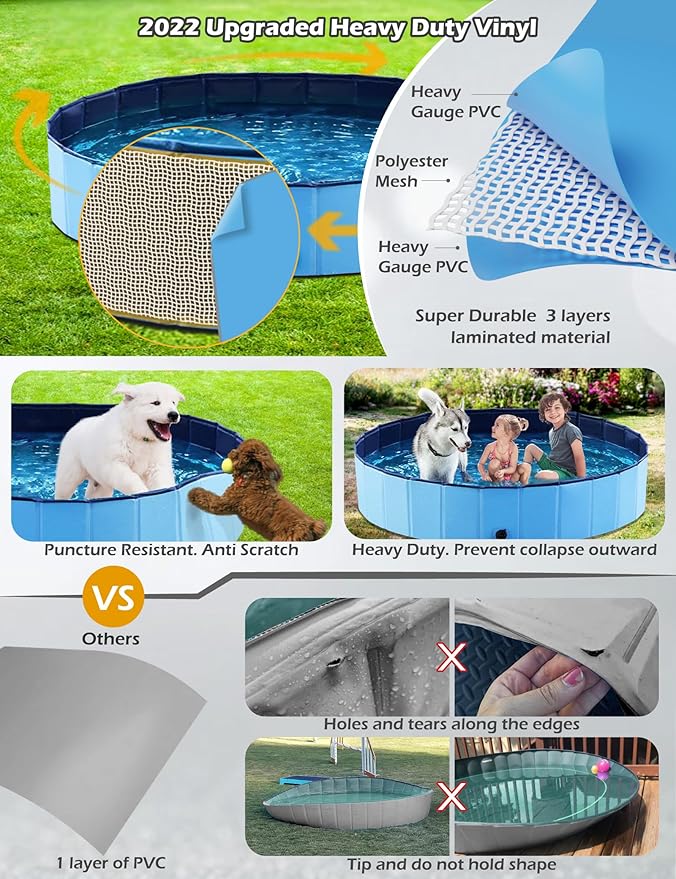 Jasonwell Foldable Dog Pool Collapsible Hard Plastic Dog Swimming Pool Portable Kiddie Pool Pet Pool Doggie Wading Pool Bath Tub for Puppy Small Medium Large Dogs Cats and Kids 97"
