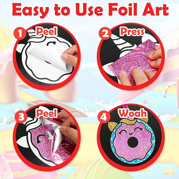FUNNYB&G Foil Art Craft Activity for Kids - Gift for Girls Crafts for Kids Fun Art Supplies DIY Creative Travel Toy, Birthday Gift Party Favor Toys for Girls Boys 4 5 6 7 8 9 Years Old (Food)
