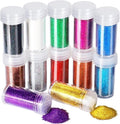 FANDAMEI 12 Pieces Fine Glitter, 12 Colors 10g Glitter Shake Jar Set, Extra Fine Glitter Powder for Arts, Crafts, Painting, Decoration, Body Face Makeup, Nail Art, Pigment