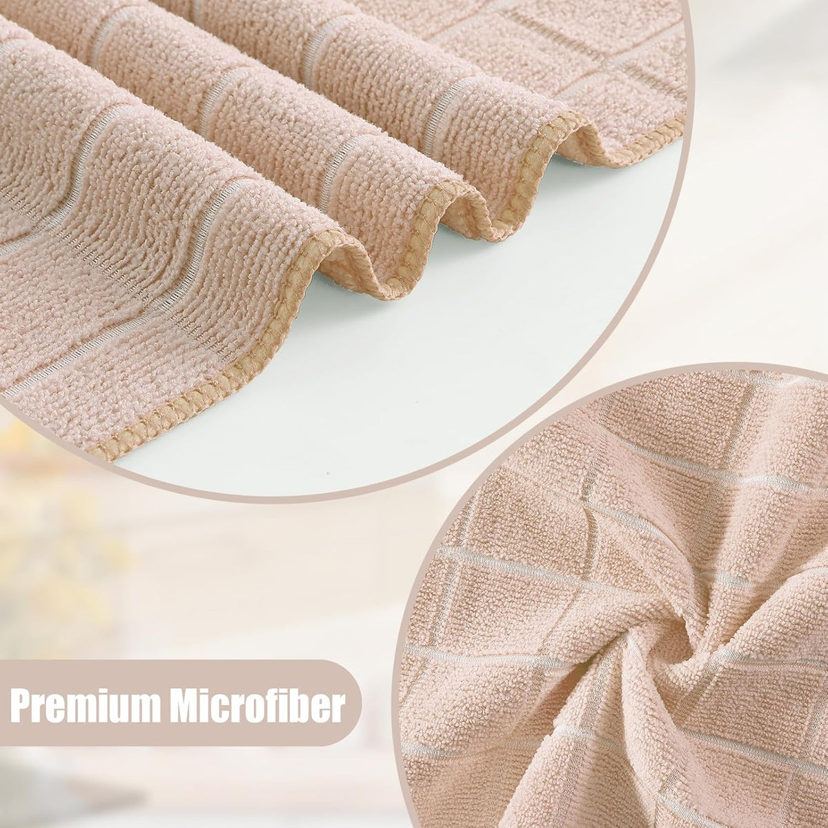 Homaxy Microfiber Kitchen Towels and Dishcloths Set, 12 Pack Soft and Absorbent Dish Hand Towels Bulk, 28 x 16 Inch & 12 x 12 Inch Quick Drying Rags for Washing Dishes, Beige