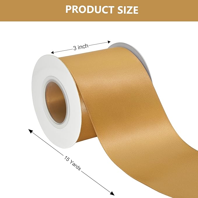 Old Gold Satin Ribbon 3 Inch X 15 Yards Solid Color Double Faced Ribbons Perfect for Crafts Wedding Decor Bow Making Arts Sewing and More