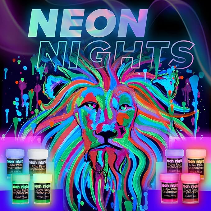 neon nights Glow in The Dark | Luminescent | Phosphorescent | Self-Luminous Paint - Set of 8