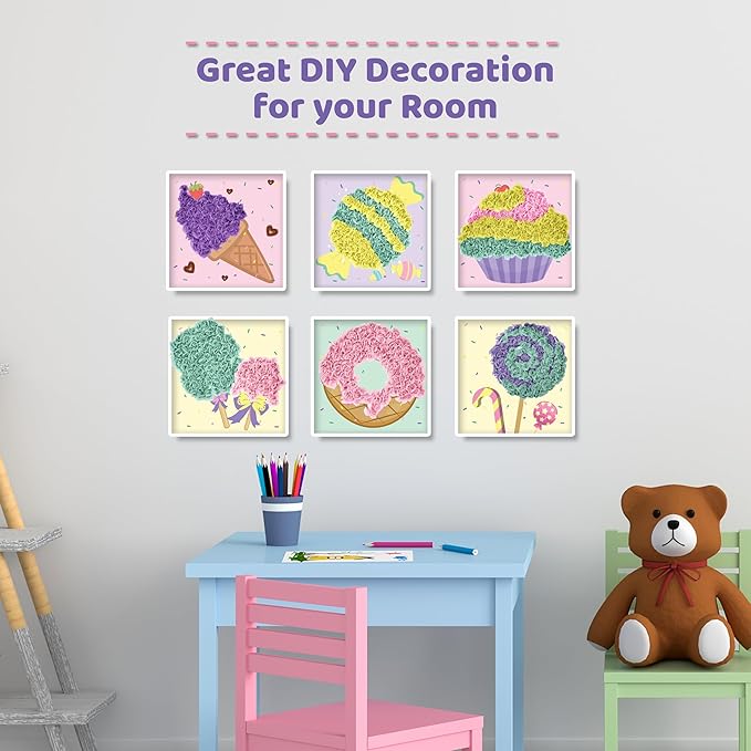 jackinthebox Poke Poke Art for Kids - Candyland Theme, Mess-Free Fabric Art and Craft, Flower Pressing Kits, Gift for Kids, Girl Gifts, DIY Activity Boy Gift, Toys for Girls and Boys Ages 4 5 6 7 8