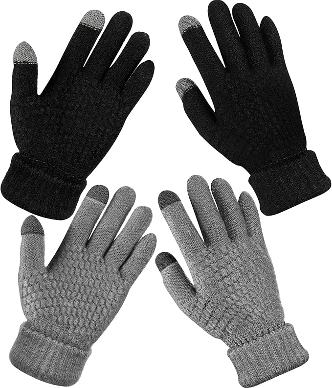 Geyoga 2 Pairs Women's Winter Touch Screen Gloves Soft Warm Fleece Lined Knit Elastic Cuff Winter Texting Gloves
