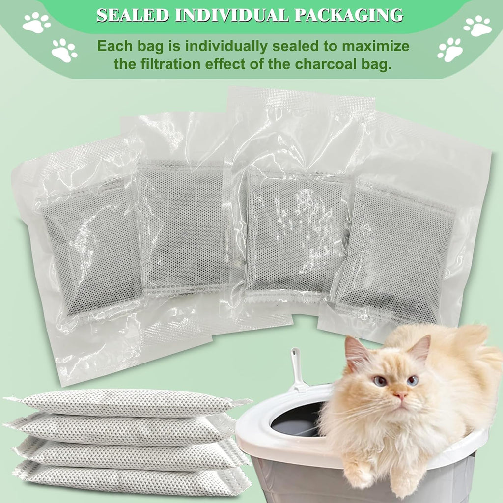 Unscented Cat Litter Box Deodorizer Kit Stick-On Activated Carbon Odor Eliminators Compatible with most manual and automatic litter boxes (4 Refills+ 1 Box) (Orange, Unscented)