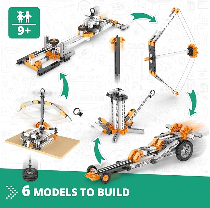 Engino STEM Toys, Physics Laws: Inertia, Friction & Circular Motion, Engineering Kit for Kids 9+, Creative STEM Projects, Gifts for Boys & Girls, Building Toys (6 Model Options)