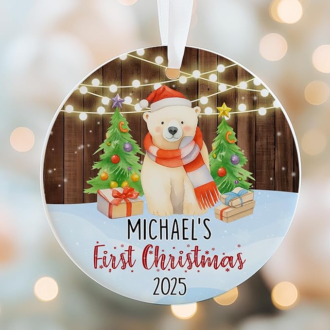 Personalized Baby’s First Christmas Ornament 2025 - Custom Newborn Keepsake - Sweet Gift for New Parents Mom Dad - Bear Themed Babies Ornament - Sweet Gift for Family Welcoming New Baby