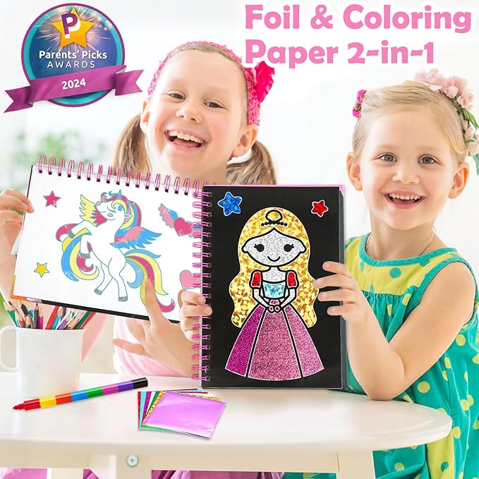 FUNNYB&G Foil Art Craft Activity for Kids - Halloween Crafts Gift Party Favors for Kids Fun Art Supplies Creative Birthday Gift Travel Toys for Girls Boys 4 5 6 7 8 9 Years Old(Princess)