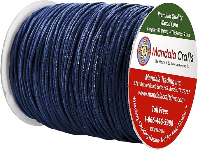 Mandala Crafts 2mm 109 Yards Navy Blue Cotton Waxed Cord for Jewelry Making Bracelet Cord Waxed String - Beading String Thread Jewelry Cords for Necklaces String
