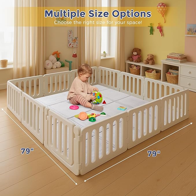 MAXYOYO 1.2" Thick Baby Play Mat for Floor, 78"x 78" Foldable Playpen Mat, Tummy Time Foam Mats Ultra Soft Support, Padded Carpet with Non-Slip Backing for Infant,Kids and Toddler Crawling, Grey