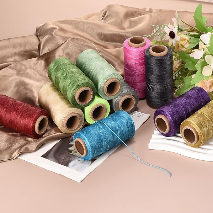 MECCANIXITY Waxed Thread,284 Yard 0.8mm 150D Flat Wax Thread Polyester Waxed String for Leather Sewing Hand Weaving Book Binding Home Decoration,Cream White